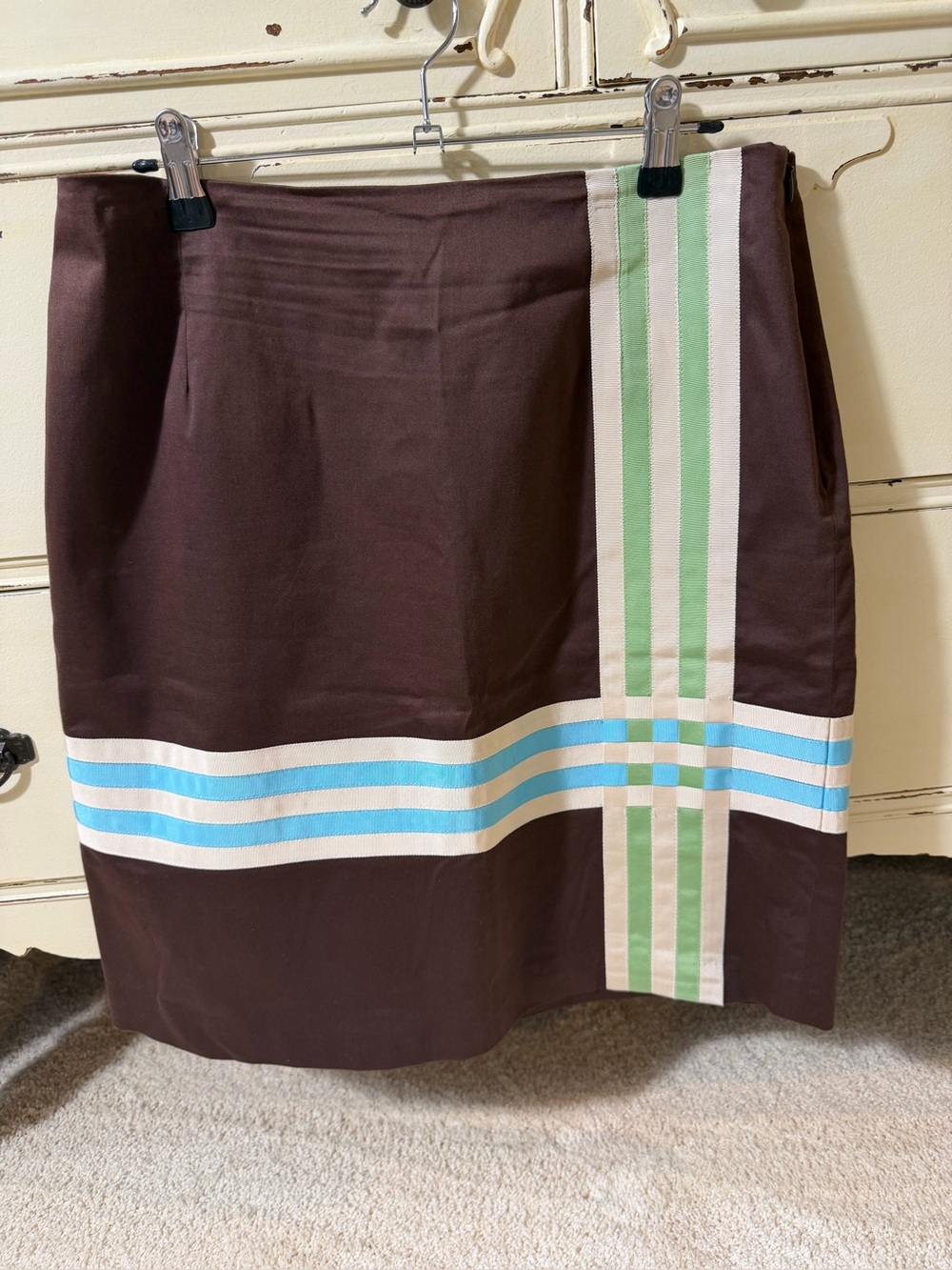 J McLaughlin Brown Pencil Skirt with Stripe Detail Size 10